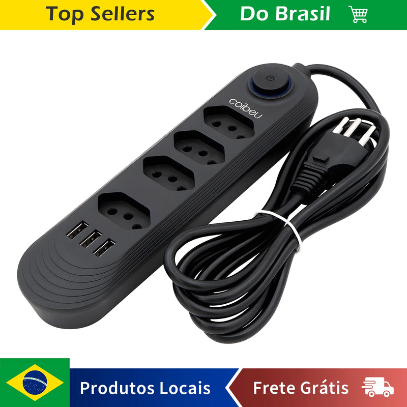 Tomada USB extensão elétrica elétrica 110-220v 10a 2m 2500w